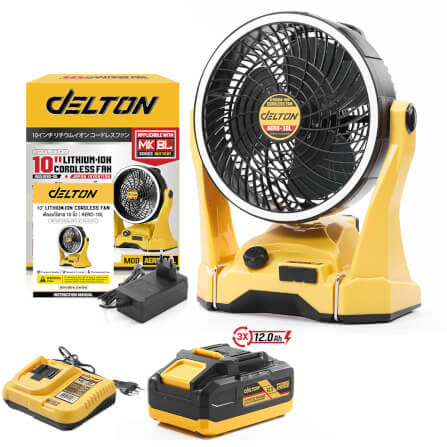 พัดลมไร้สาย 10 นิ้ว (พร้อมแบตเตอรี่) DELTON รุ่น AERO-10L TURBO FORCE 20V 12AH_1
